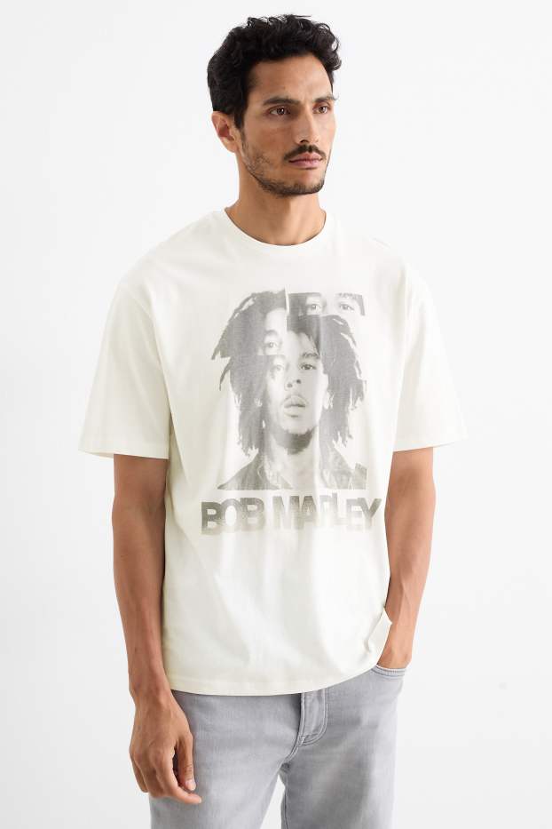 Pánské - Tričko - relaxed fit - Bob Marley - bílá