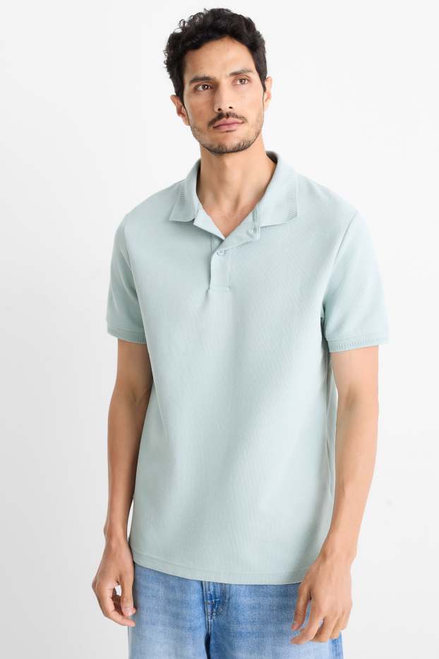 Pánské - Pletená polokošile - regular fit - strukturovaná - světle modrá