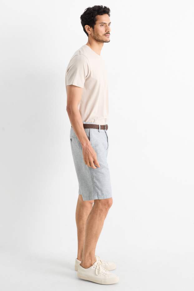 Heren - Korte broek met riem en linnengehalte - grijs-mix