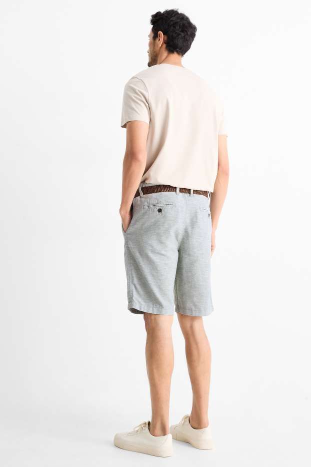 Heren - Korte broek met riem en linnengehalte - grijs-mix
