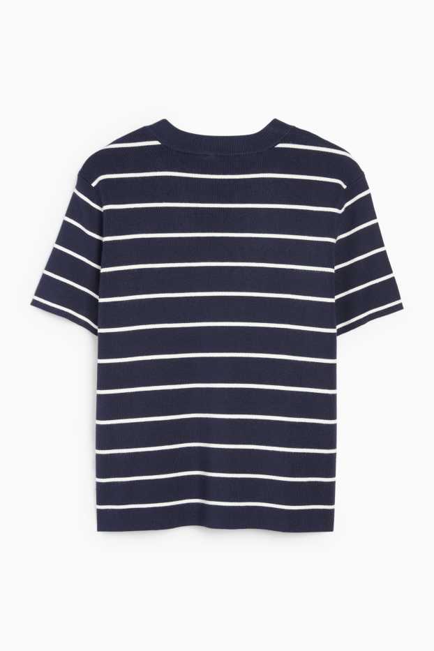 Donna - Maglione - maniche corte - a righe - blu scuro