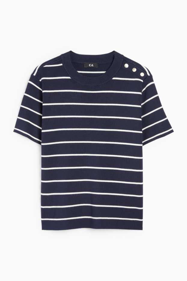 Donna - Maglione - maniche corte - a righe - blu scuro