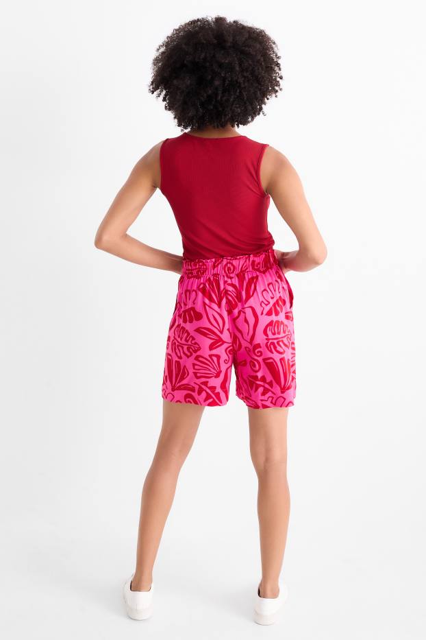 Dámské - Šortky - high waist - se vzorem - růžová