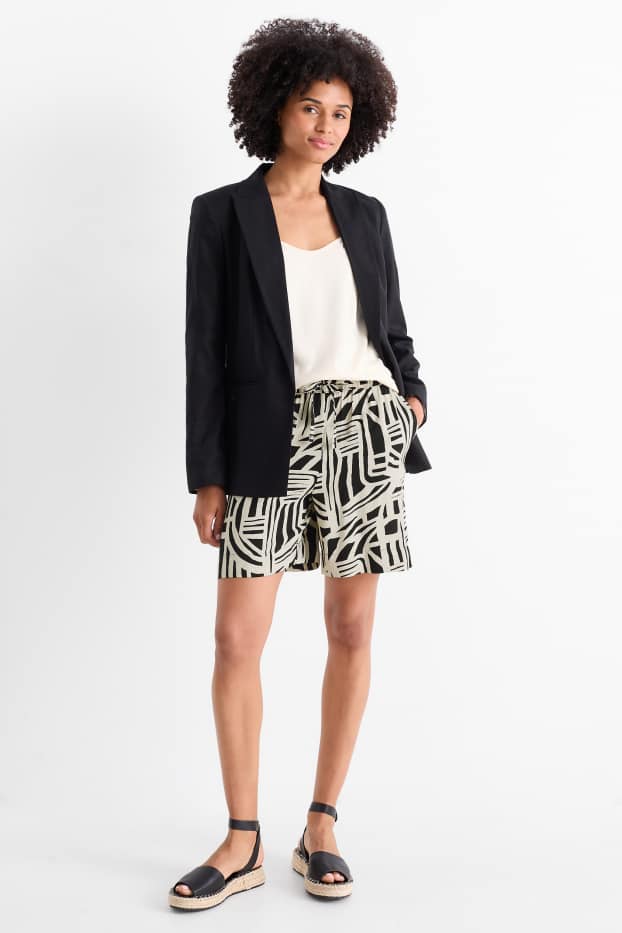 Femmes - Short - high waist - à motif - noir / beige