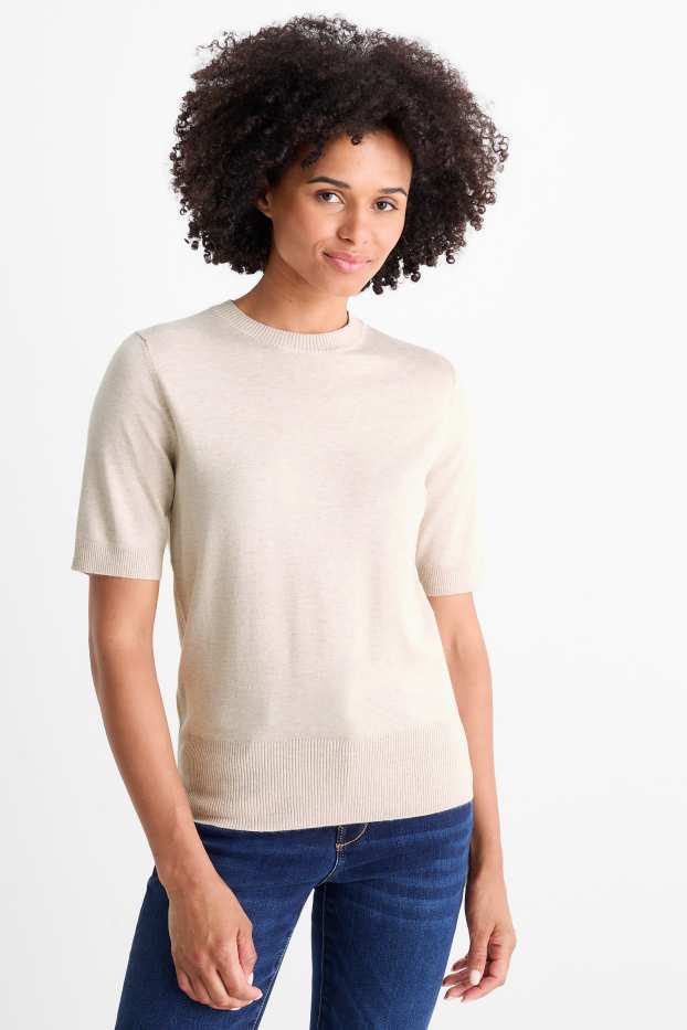 Mujer - Jersey de punto - manga corta - beige claro