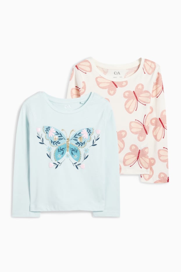 Kinder Mädchen - Multipack 2er - Schmetterling - Langarmshirt - türkis