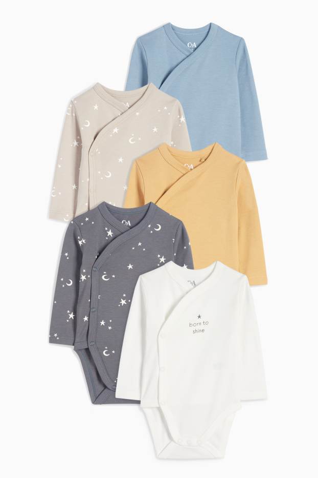 Baby: jongens - Set van 5 - sterretjes - rompertje - donkergrijs