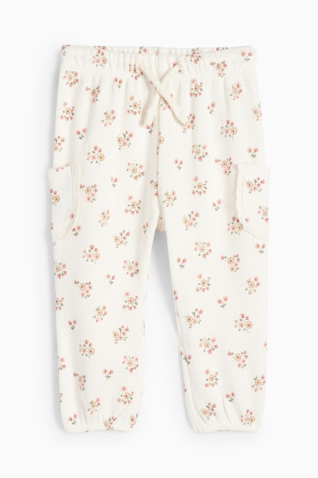 Miminka - dívky - Outfit pro miminka - 2dílný - s květinovým vzorem - strukturovaný - krémově bílá