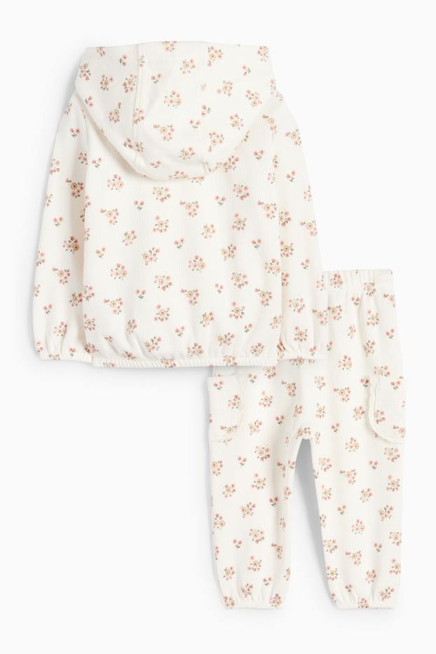 Miminka - dívky - Outfit pro miminka - 2dílný - s květinovým vzorem - strukturovaný - krémově bílá
