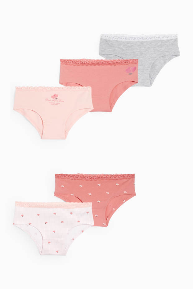 Kinderen: meisjes - Set van 5 - hartjes - slip - roze