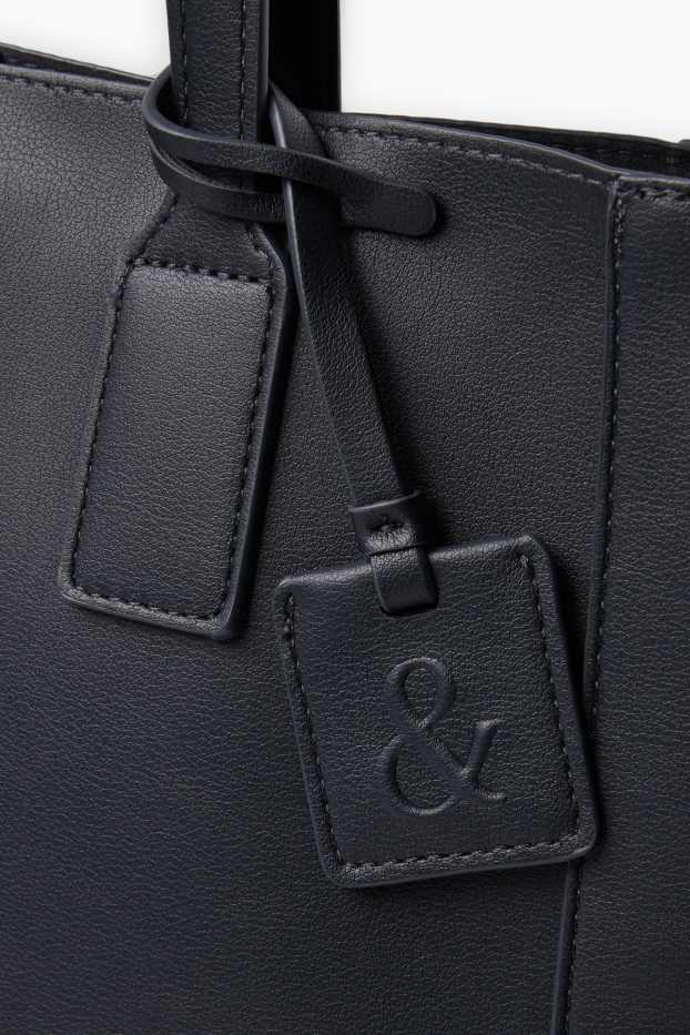 Damen - Großer Shopper - Lederimitat - dunkelblau
