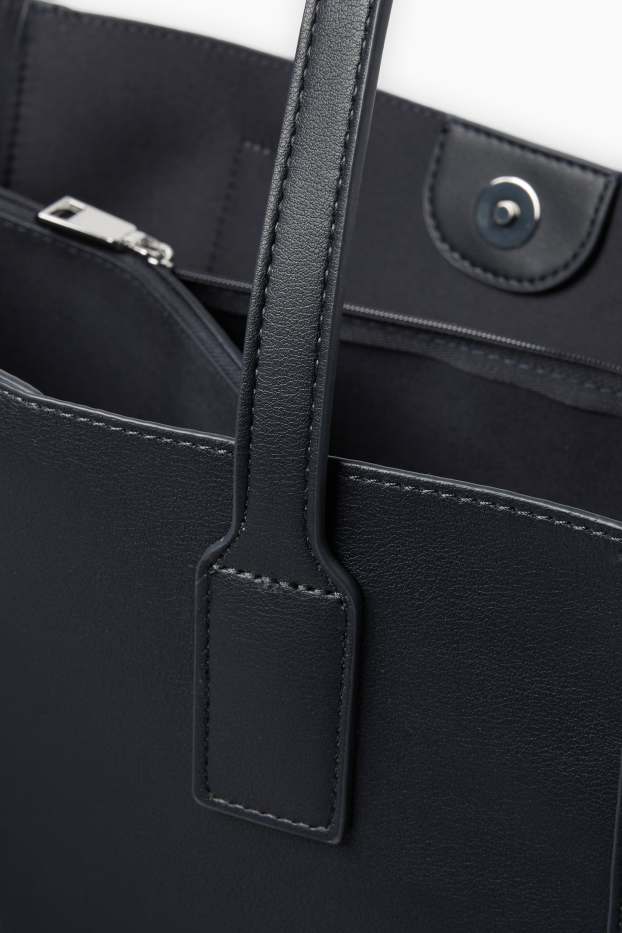 Damen - Großer Shopper - Lederimitat - dunkelblau
