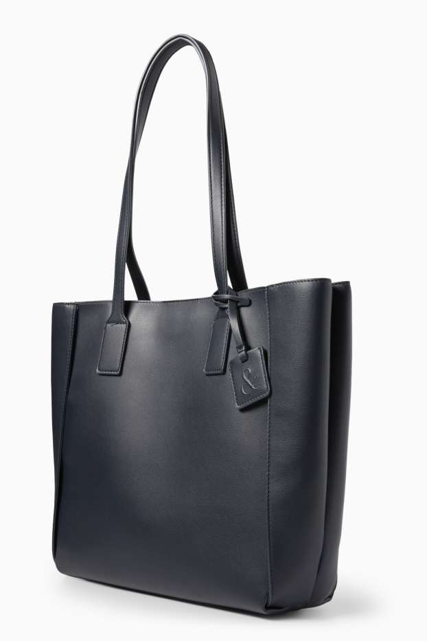 Damen - Großer Shopper - Lederimitat - dunkelblau