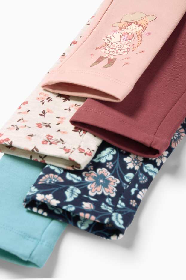 Kinder Mädchen - Multipack 5er - Mädchen und Blume - Leggings - rosa / blau
