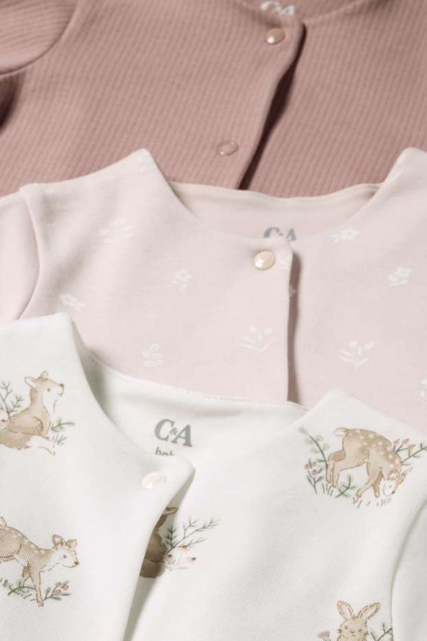 Bébés filles - Lot de 3 - petites fleurs et animaux de la forêt - pyjamas bébé - blanc / rose