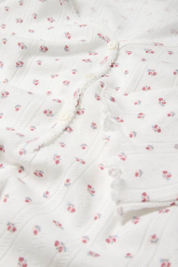 Damen - Pyjama - geblümt - weiß