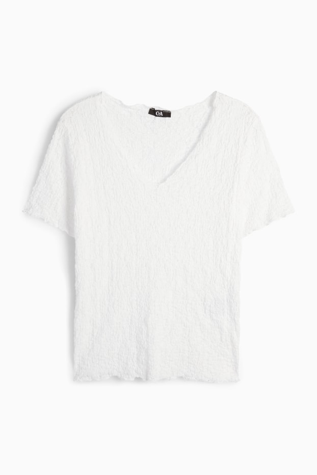 Damen - T-Shirt - Regular Fit - strukturiert - weiß