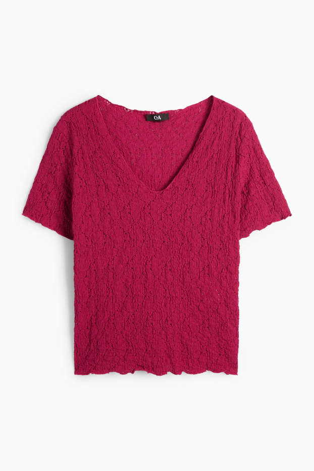 Damen - T-Shirt - Regular Fit - strukturiert - pink