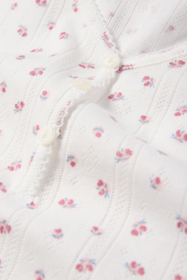 Damen - Pyjama - geblümt - weiß