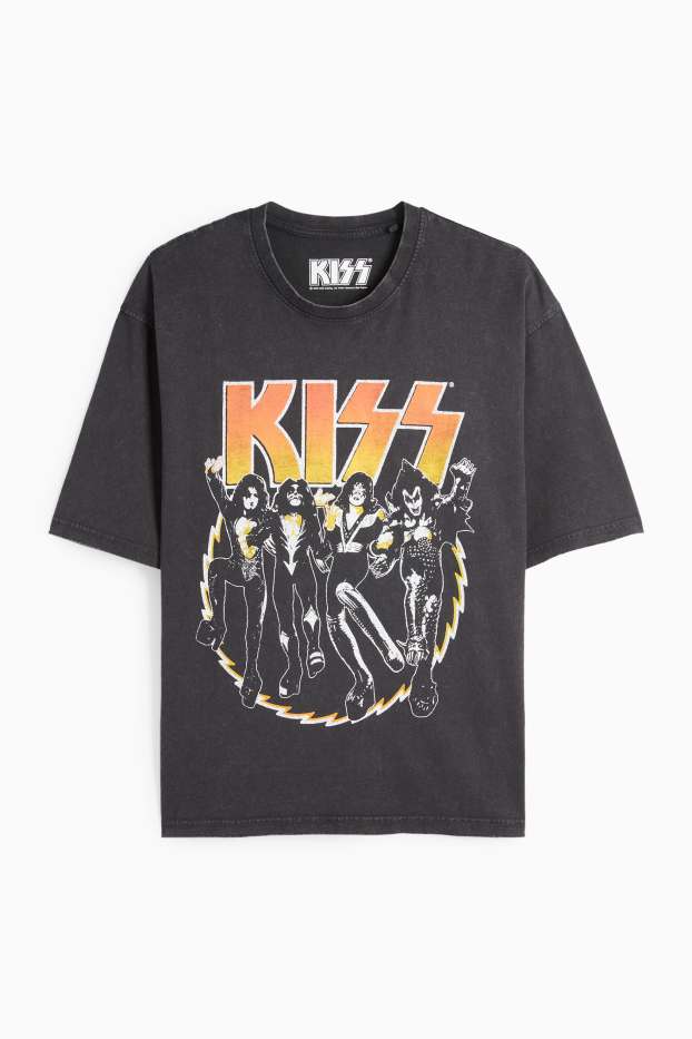 Heren - T-shirt - oversized - KISS - antraciet