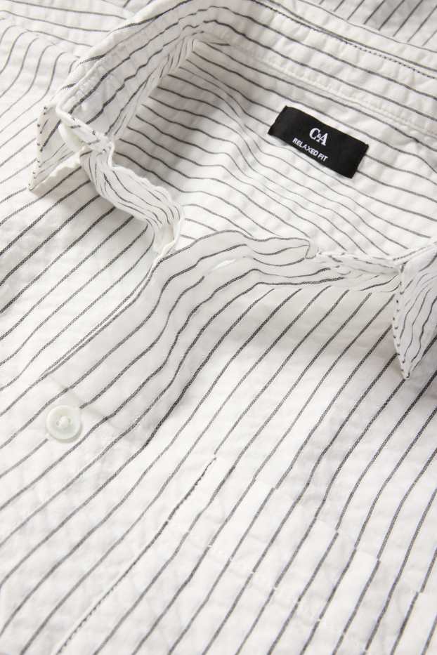 Men - Shirt - relaxed fit - kent collar - striped - white