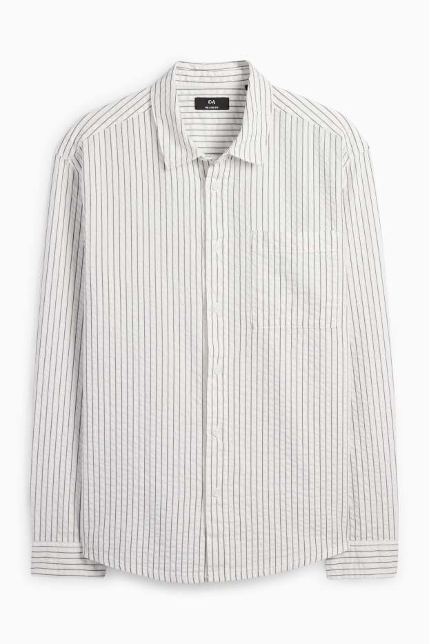 Men - Shirt - relaxed fit - kent collar - striped - white