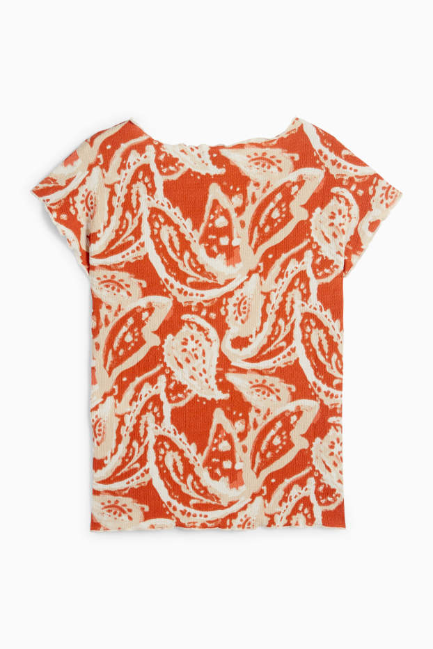 Femmes - T-shirt - regular fit - à motif - texturé - orange