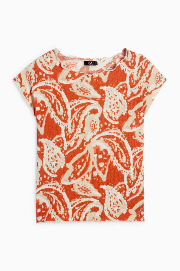 Femmes - T-shirt - regular fit - à motif - texturé - orange