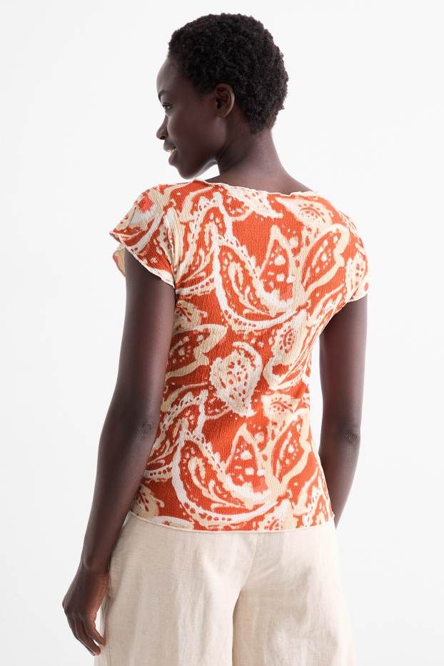 Femmes - T-shirt - regular fit - à motif - texturé - orange