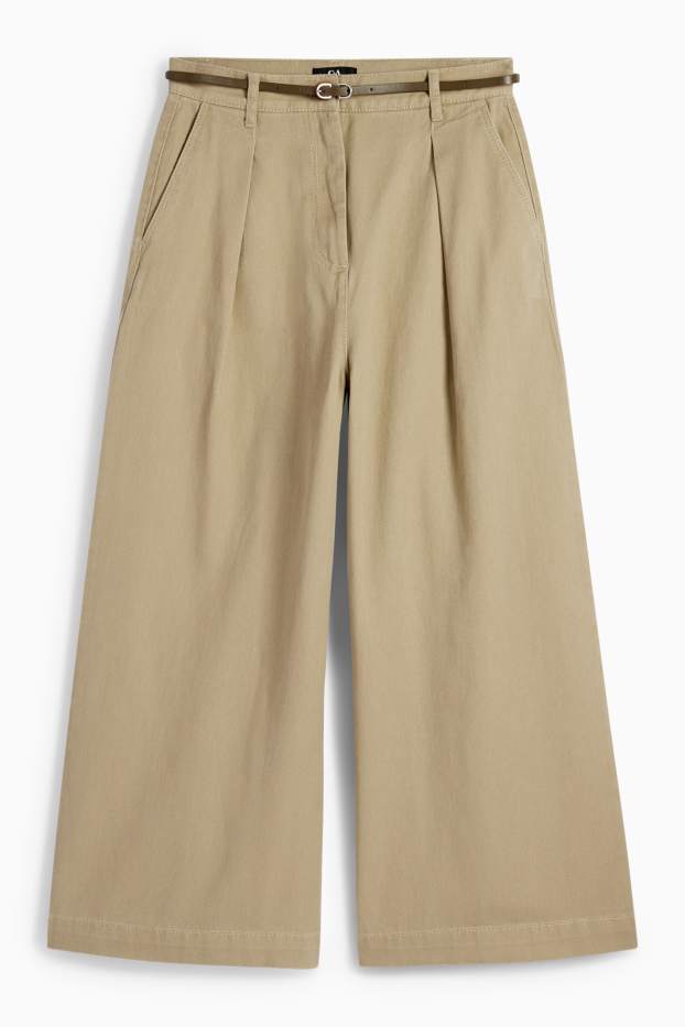 Mujer - Pantalón de tela con cinturón - high waist - wide leg - caqui