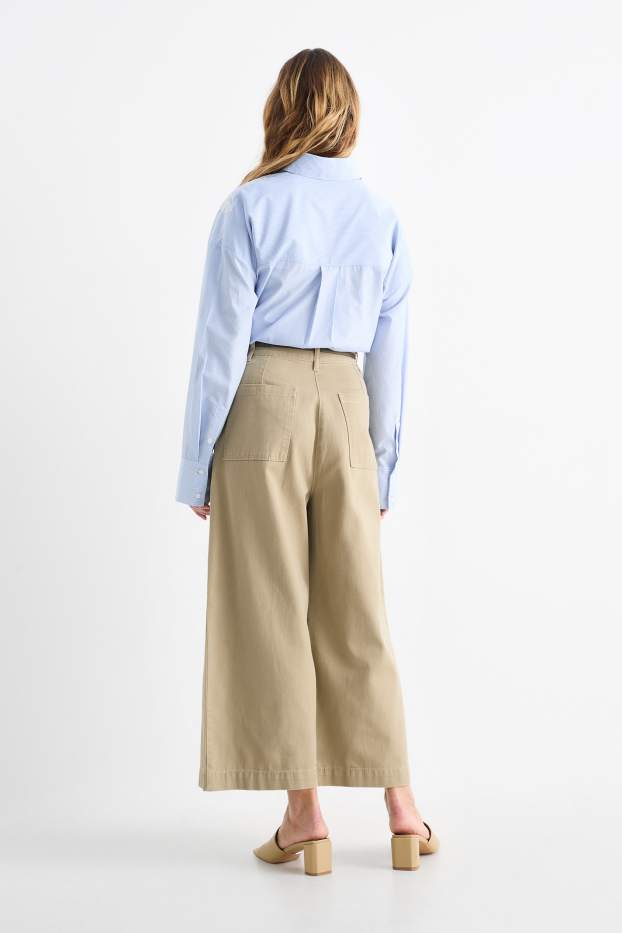 Mujer - Pantalón de tela con cinturón - high waist - wide leg - caqui