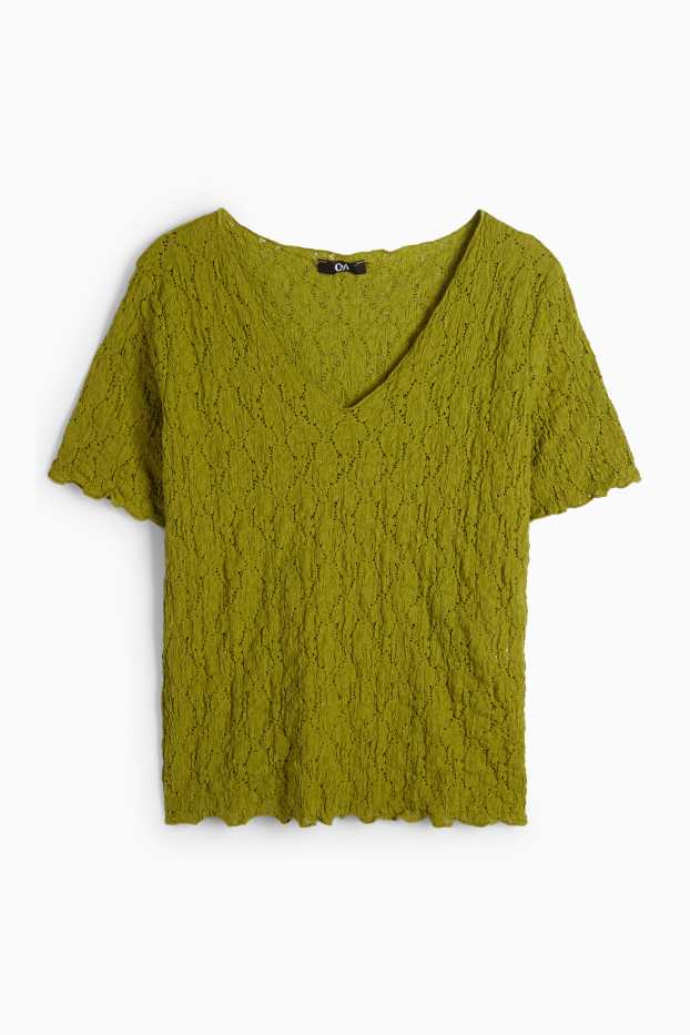 Damen - T-Shirt - Regular Fit - strukturiert - grün