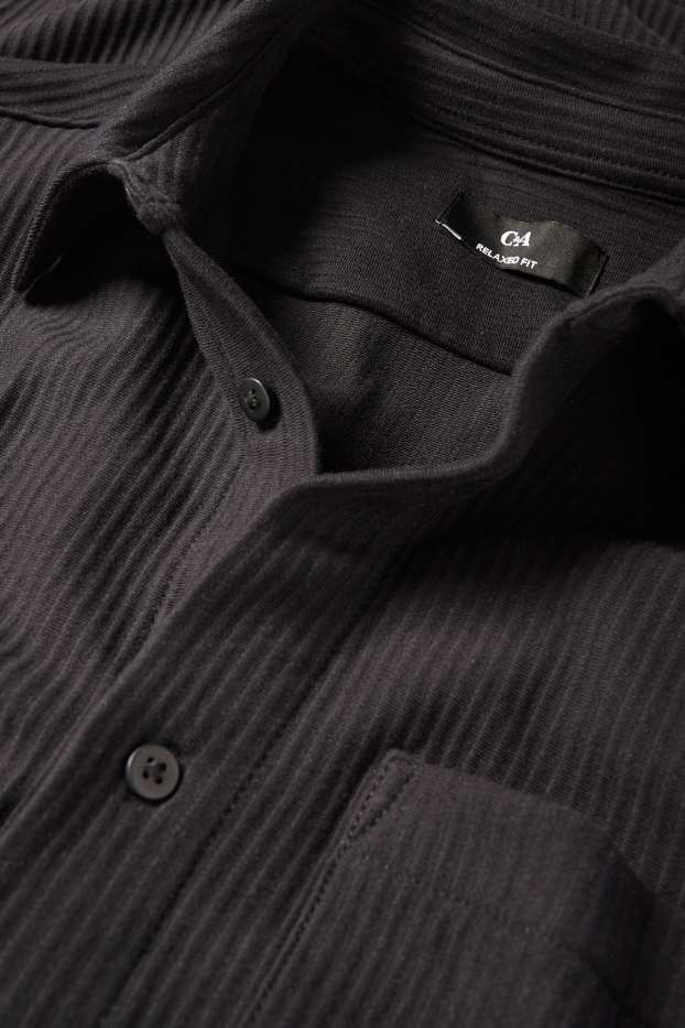 Men - Shirt - relaxed fit - kent collar - ribbed - black
