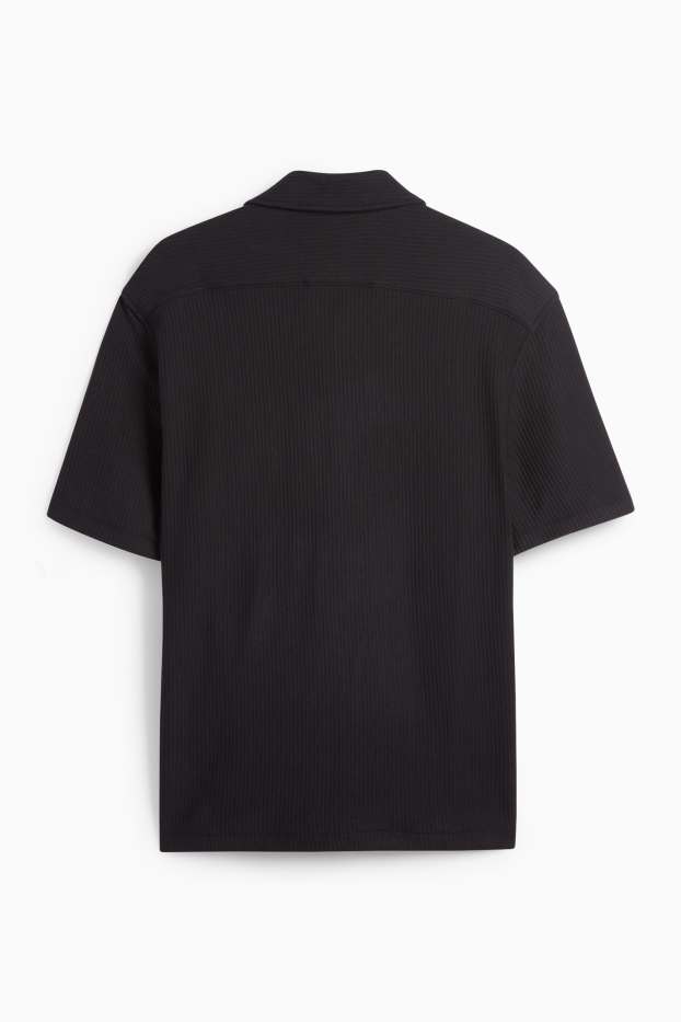 Men - Shirt - relaxed fit - kent collar - ribbed - black
