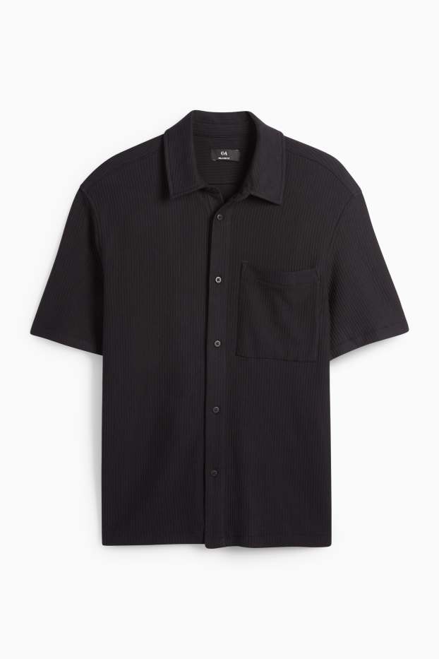 Men - Shirt - relaxed fit - kent collar - ribbed - black