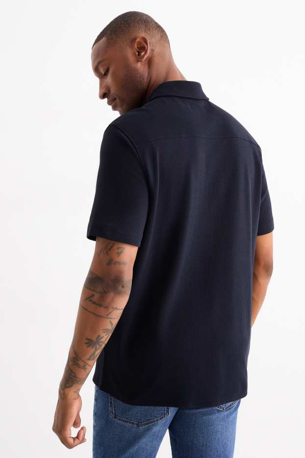 Heren - Overhemd - relaxed fit - kent - met structuur - donkerblauw