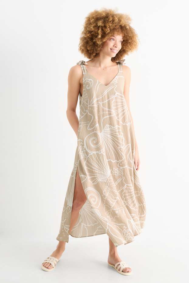 Dames - Strandjurk - met patroon - licht beige