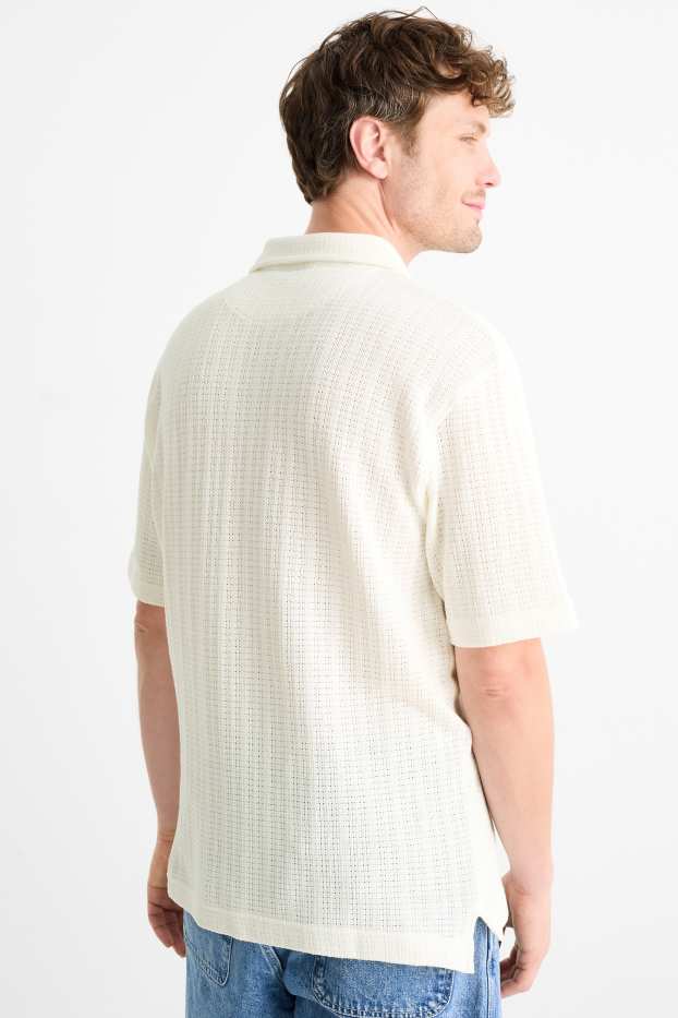 Hommes - Polo en maille - blanc crème
