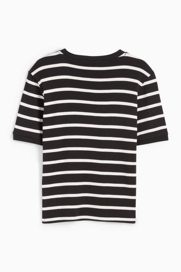 Donna - Maglione - maniche corte - a righe - nero / bianco