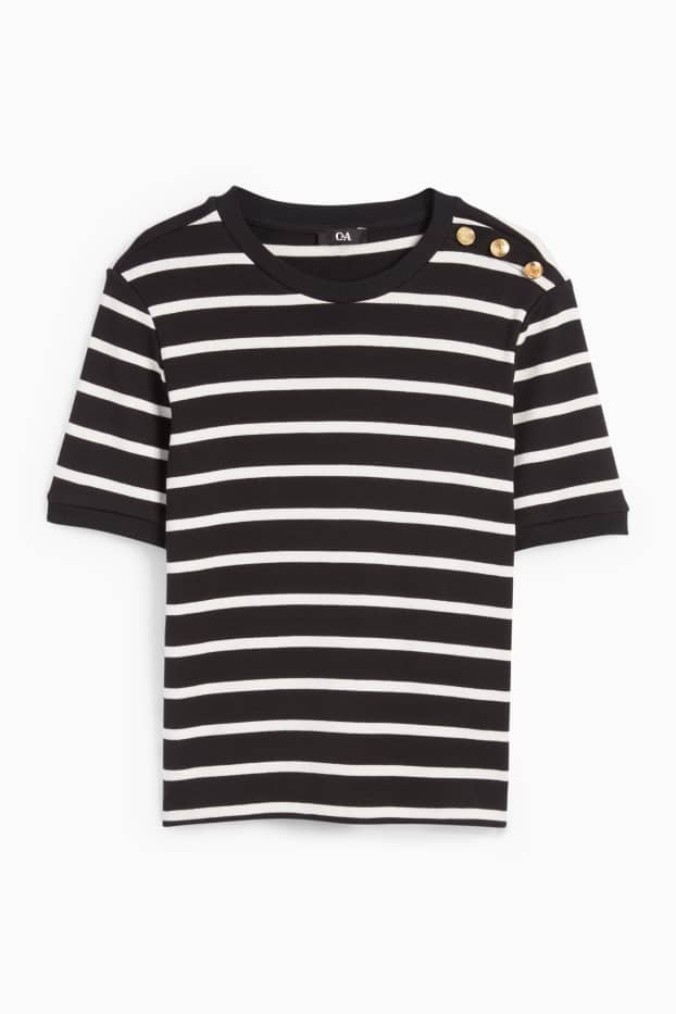 Donna - Maglione - maniche corte - a righe - nero / bianco