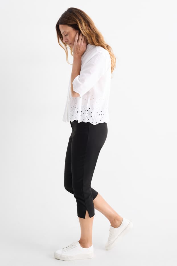 Damen - Caprihose mit Gürtel - Mid Waist - Slim Fit - schwarz
