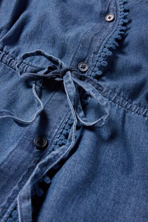 Women - V-neck denim dress - dark blue