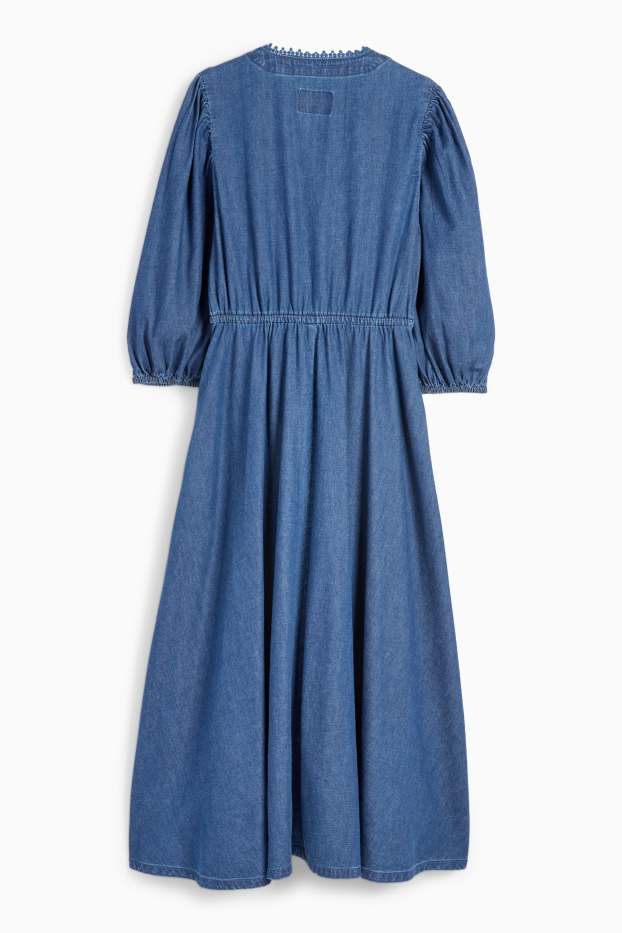 Women - V-neck denim dress - dark blue