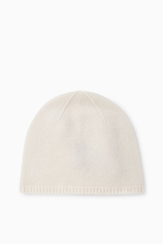 Dámské - Kašmírová čepice beanie - krémově bílá