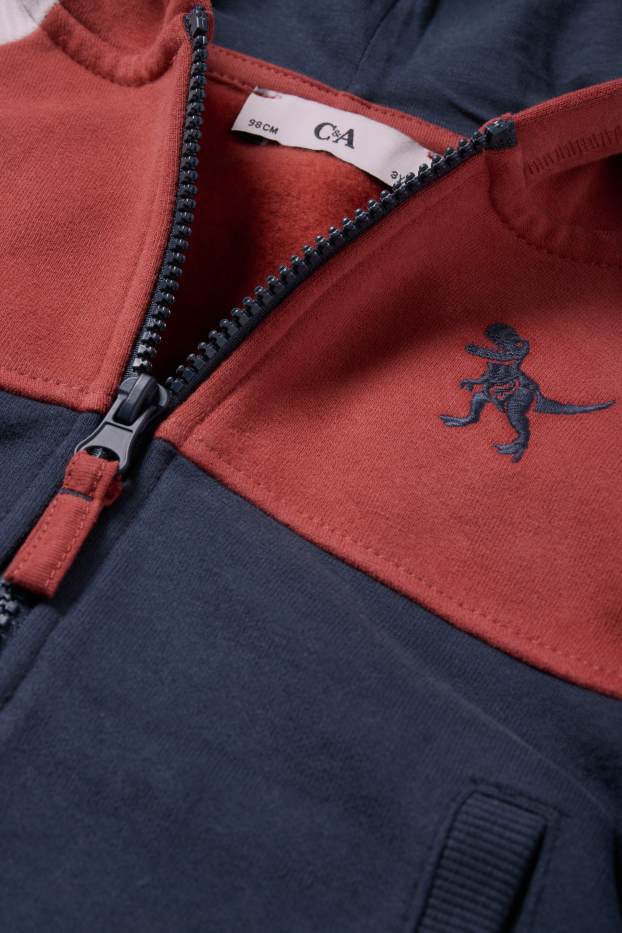 Kinderen: jongens - Dino - sweatvest met capuchon - donkerrood