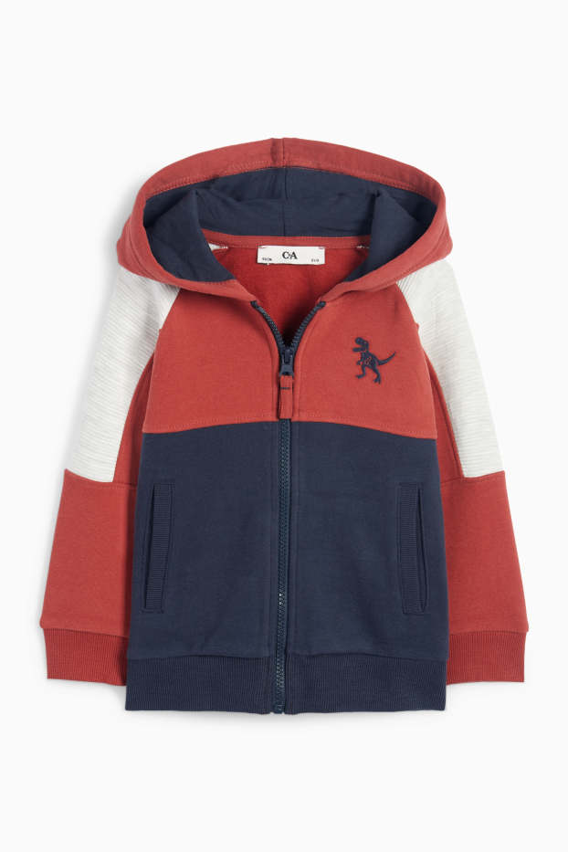 Kinderen: jongens - Dino - sweatvest met capuchon - donkerrood