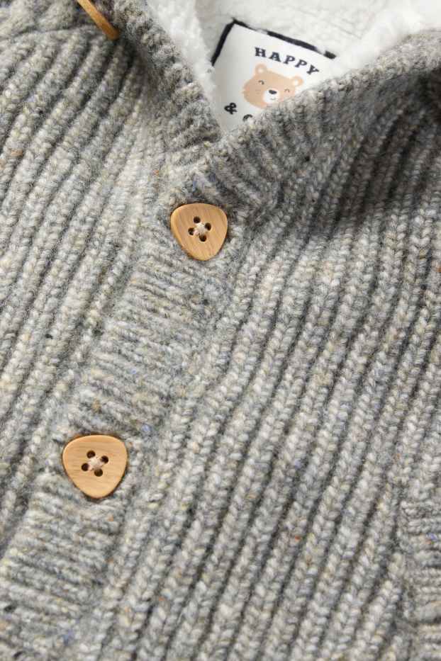 Bébés garçons - Gilet en maille à capuche pour bébé - finition côtelée - gris
