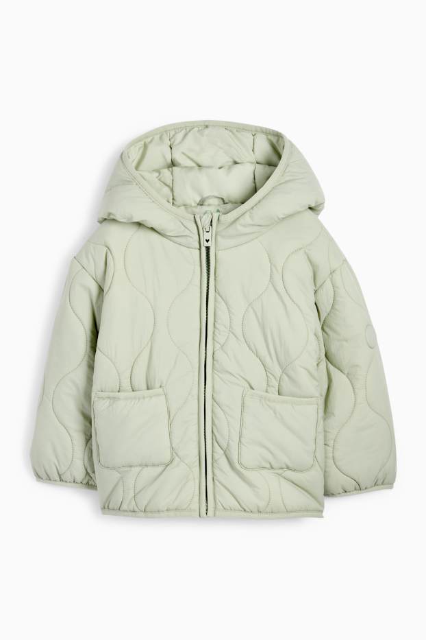 Children Girls - Quilted jacket with hood - water-repellent - mint green