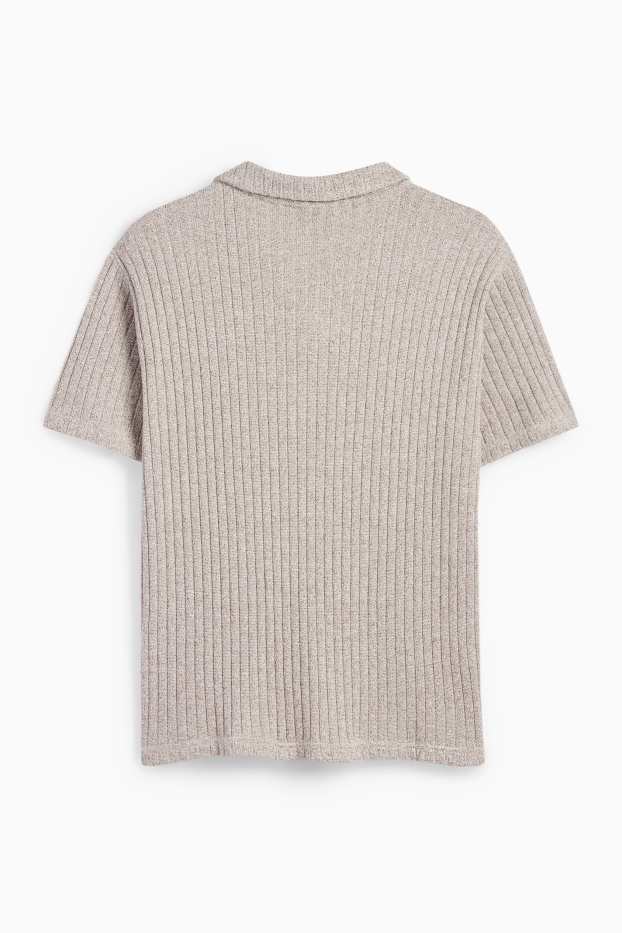 Uomo - Polo lavorata a maglia - a coste - beige