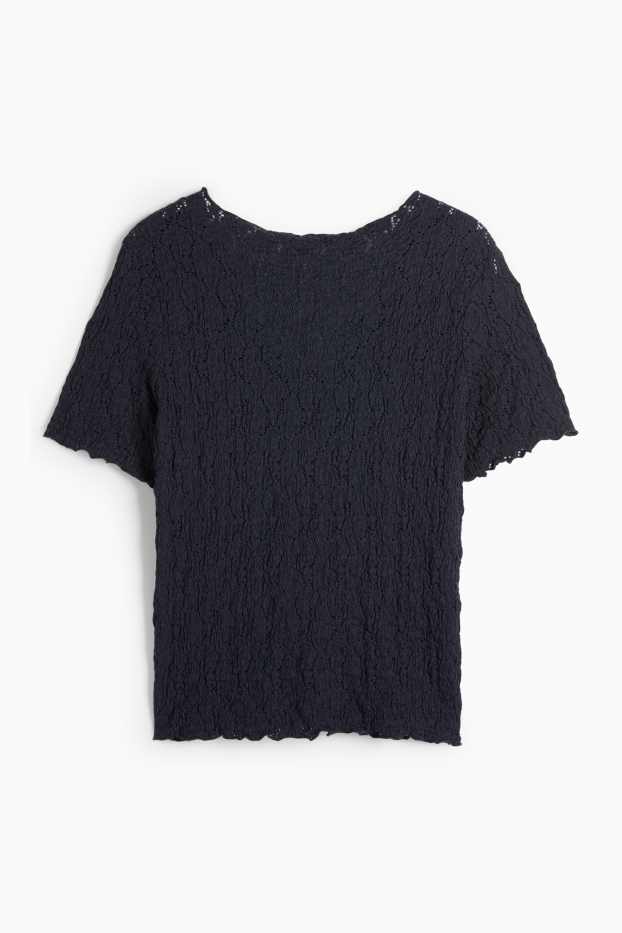 Femmes - T-shirt - regular fit - finition texturée - bleu foncé